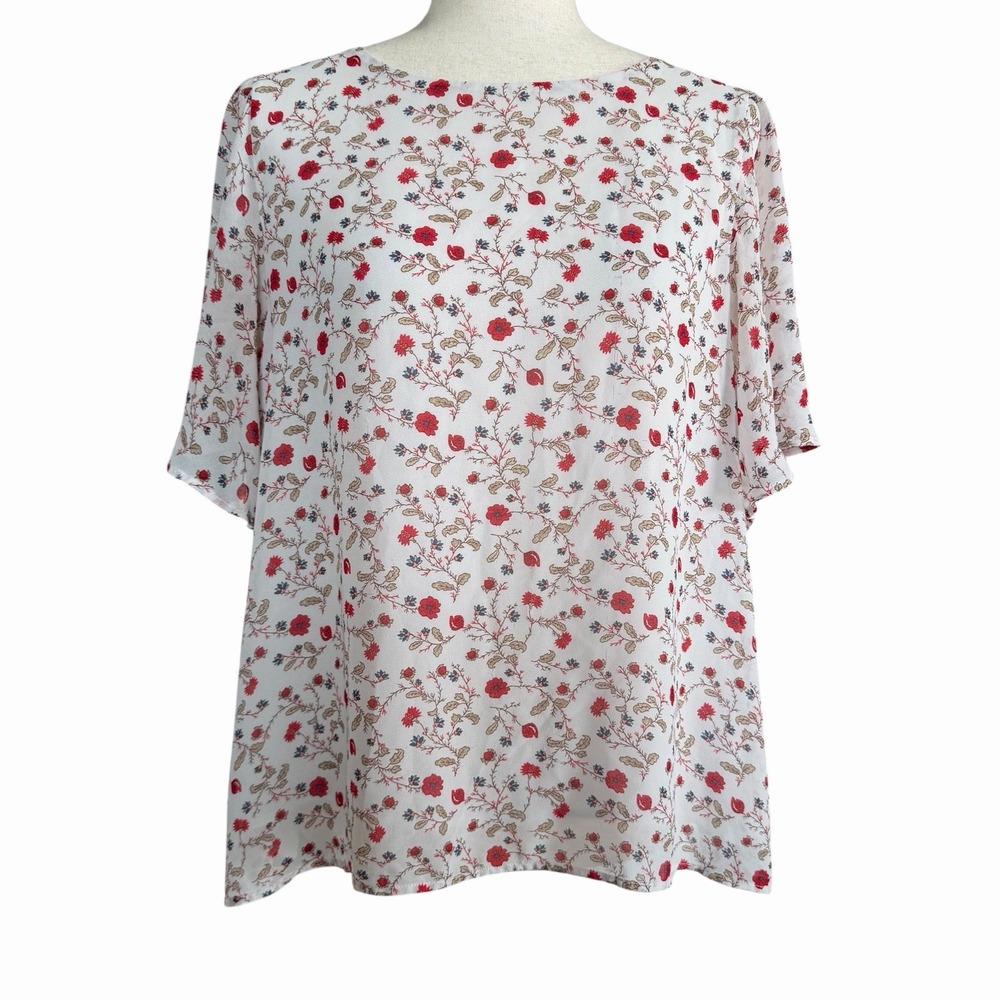 Uniqlo X Disney Beauty And The Beast Floral Blouse Medium Collab White Red Roses